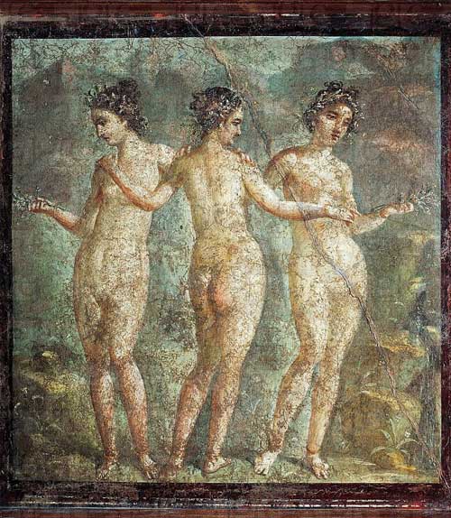 Romeins fresco van de drie Gratien500